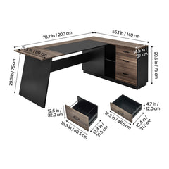 Uimoso 350 LB L-Shaped Executive Desk with Cabinet & Drawers – Large Home Office Computer Desk