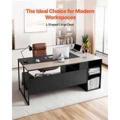 Uimoso 350 LB L-Shaped Executive Desk with Drawers & Stand – Large Home Office Computer Desk
