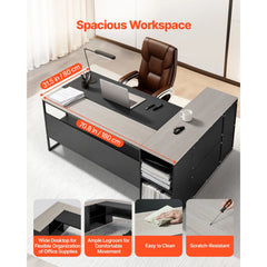 Uimoso 350 LB L-Shaped Executive Desk with Drawers & Stand – Large Home Office Computer Desk