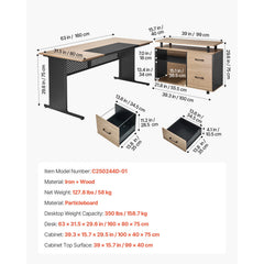 Uimoso 350 LB L-Shaped Executive Desk with Drawers & Storage Cabinet – Large Office Computer Desk