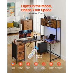 Uimoso 62.2" L-Shaped Gaming Desk with LED Lights – Reversible Corner Computer Desk