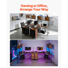 Uimoso 62.2" L-Shaped Gaming Desk with LED Lights – Reversible Corner Computer Desk