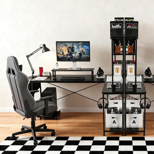 Uimoso 67" L-Shaped Reversible Computer Desk with Monitor Shelf – Gaming & Home Office Desk