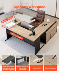 VEVOR L Shaped Reversible Executive Desk with Drawers & Storage Cabinet – 350 LB Heavy-Duty Office Desk
