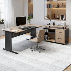 VEVOR L Shaped Reversible Executive Desk with Drawers & Storage Cabinet – 350 LB Heavy-Duty Office Desk