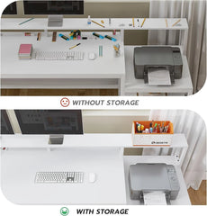 White 66" L Shaped Gaming Desk with LED Light & Power Outlet – Home Office Computer Desk