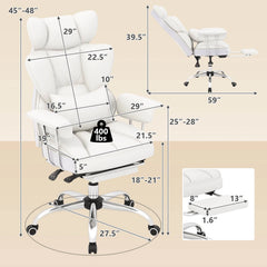 White Big & Tall Executive Office Chair with Footrest – High Back Desk Chair
