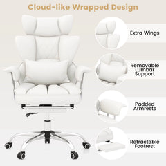 White Big & Tall Executive Office Chair with Footrest – High Back Desk Chair