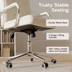 White Leather Ergonomic Office Chair – Adjustable Height Swivel Task Desk Chair