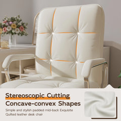 White Leather Ergonomic Office Chair – Adjustable Height Swivel Task Desk Chair
