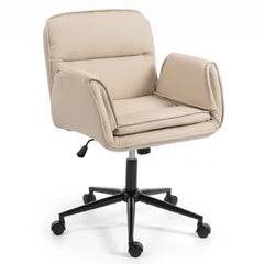Wide Criss Cross Office Chair – Ergonomic Swivel Vanity Desk Chair with Wheels, Beige PU