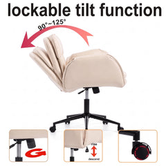 Wide Criss Cross Office Chair – Ergonomic Swivel Vanity Desk Chair with Wheels, Beige PU