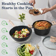 SODAY 12-Piece Non-Stick Cookware Set with Lid, Aluminium Core, Granite Coating, Induction Compatible, Easy Cleaning, Safe & Healthy Cooking