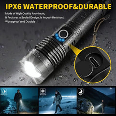 【SummerVibes】2PACKS High Lumen Rechargeable LED Flashlights Ultra-Bright Flashlights 5 Modes With COB Light Tactical Accessories,Zoom-able Torch Handheld Flashlight,For Outdoor Emergency Signaling Backyard BBQ Adjust Brightness Labor Day spotlight
