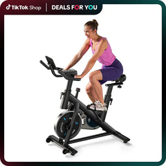 Merach Heimtrainer mit neuem RPM-Spielmodus, verbessertem elektronischen Heimtrainer mit Halterung, leisem Riemenantrieb und bequemem Sitzkissen für Cardio-Training, exklusive App, Tablet-Halterung und Fitnesskurse, Fitnessgerät Summervibes