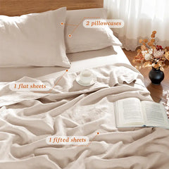 Soft Washed Linen Bed Sheets - Ultra-Soft Feel, Deep Pocket Cooling & Breathable Sheet Set, Temperature Regulating Fabric That Gets Softer With Every Wash