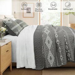 【dealsforyou】Parures de lit réversibles imprimées ultra douces Baleines Flottilla, très grand lit, couvre-lits et couvre-lits légers à motifs géométriques et rayures avec 2 taies d'oreiller pour toutes les saisons