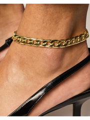 PAVOI 14K vergoldetes, klobiges Panzerketten-Fußkettchen für Damen – leichtes, flaches Panzerketten-Fußkettchen – trendiger Goldschmuck für den Sommer