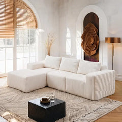 【3 Unterpakete】 Niccae 101" L-förmiges modulares Ecksofa – knochenloses Wolkensofa mit Cordstoff, Memory-Schaum-Unterstützung & montagefreies Design – Perfektes flauschiges Sofa für das Wohnzimmer