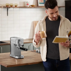 CASABREWS CM5418BC Stainless Steel Espresso Machine - 20 Bar Pressure, Integrated Milk Frother, Pressure Display, Compact, Perfect for Ground Coffee Extraction, Latte Cappuccino Maker