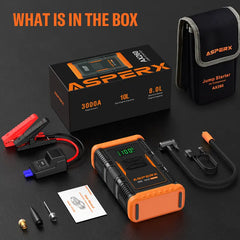 AsperX AX260 Jump Starter with Air Compressor, 3000A/150PSI Car Battery Jump Starter, 12V Jumper Box Portable with Tire Inflator for Truck, Vehicle