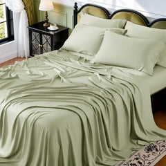 Bamboo Cooling Sheets Set 4/6 Pcs Silky Soft Breathable Hotel Luxury Bedding Set for Hot Sleepers 16 Inch Deep Pocket Wrinkle Resistant Machine Washable