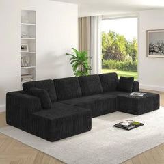 【New Year Special Discount】 Niccae 132'' Oversized U-Shaped Modular Sofa, 3 PCS, Modern Corner Cloud Sofa with Plush Corduroy, Full Foam Lounge, Double Chaise & 6 Cushions for Living Room