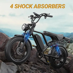 Qlaway BK20 Elektrofahrrad | Spitzenleistung 1500W | Vollgefedert | Höchstgeschwindigkeit 50 km/h | Reichweite 64-112 km | 48V 18Ah Entnehmbarer Akku | 2-Sitzer-Design | LED-Scheinwerfer | 20-Zoll All-Terrain Fat Tires | UL 2849 zertifiziertes E-Bike