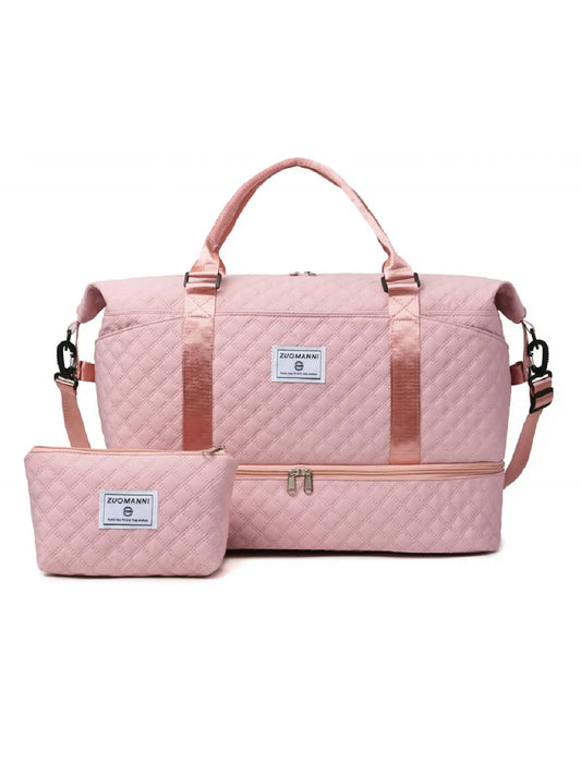 Large Capacity Travel Bag Set, Letter Pattern Zipper Travel Bag with Shoe Compartment, Casual Sports Fitness Bag for Women & Men, Weekender Travel Set