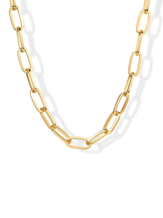 PAVOI 14K Gold Plated Chunky Chain Choker Necklaces for Women - Gold Statement Graduated Link Chain Necklace - Bold Oval Link Barbell Links Paperclip Chains