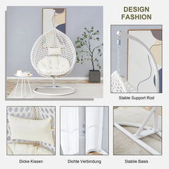 Hänge-Eiersessel mit Kissen und Polster, ergonomischer Komfort, klappbarer Terrassenstuhl mit handgewebtem PE-Rattan, rostfreier Rahmen für Garten, Veranda, Hinterhofmöbel