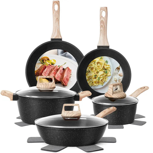 SODAY 12 Pcs Pots and Pans Set Non Stick, Kitchen Cookware Sets White Granite Nonstick Cooking Set with Frying Pans, Saucepans,Nonstick Pots with Glass Lid (NO PFOS, PFOA),Kitchenware,stock up on specials, DealsForYouDays,Father's Day Gift