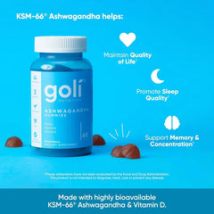 Goli Ashwagandha & Vitamin D Gummibärchen - Waldfrucht, KSM-66, Vegan, Pflanzlich, Gentechnikfrei, Glutenfrei & Gelatinefrei. Amerikas #1 Ashwagandha-Marke