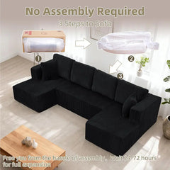 【New Year Special Discount】 Niccae 132'' Oversized U-Shaped Modular Sofa, 3 PCS, Modern Corner Cloud Sofa with Plush Corduroy, Full Foam Lounge, Double Chaise & 6 Cushions for Living Room