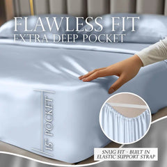 DECOLURE 4-teiliges Satin-Bettwäsche-Set – seidiges Spannbettlaken, hypoallergen, doppelt genäht, knitterfrei, 38 cm tiefe Taschen, elastische Kanten für sicheren Halt, luxuriös weiche Bettwäsche