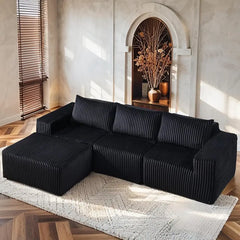 【3 Unterpakete】 Niccae 101" L-förmiges modulares Ecksofa – knochenloses Wolkensofa mit Cordstoff, Memory-Schaum-Unterstützung & montagefreies Design – Perfektes flauschiges Sofa für das Wohnzimmer