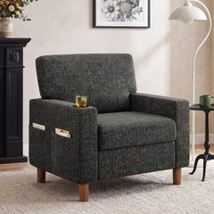 Mid-Century Modern Accent Chair, Upholstered Living Room Armchair, Easy Assembly