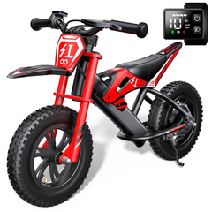 MIHOVER 21.6V Electric Bike for Kids 12", 200W Electric Balance Bike Ages 3-8 Years Old, Max 10MPH with LED Display, Beginners Friendly - Red