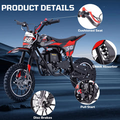 QEASET 49CC 4-Stroke Gas Powered Dirt Bike for Adults & Teens, off Road Tire, Pull Start