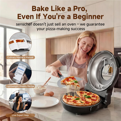 SENSCHEF 12-inch CrustyBake Beginner's Glazed Stone Pizza Oven: Quick 800°F Heating, Easy-Clean, Recipe Book & All Tools Included - Great for First-Time Pizza Makers