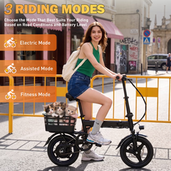 XKJ Electric Bike for Adults, Ebike, Electric Bicycle with 576WH Battery,14" Folding Ebike, 21MPH,20+ Miles(MAX),500W Motor,Multi-Shock Absorption,Commuting Mini E Bikes with Baskets,UL2849