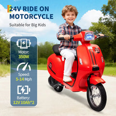 Kicctian 24V 350W Kids Electric Ride-On Moped Scooter, Up to 14MPH with Rear Brake, LED Lights, Twist Grip Throttle, 143 lbs Load Capacity, Ages 8-12 for Boys and Girls,Blue