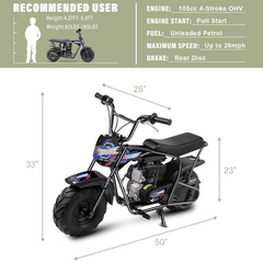 Oryxearth OGMR105 Basic Mini Dirt Bike, 105cc 4-Stroke Gas Powered Off Road Bike for Teens and Adult, 28mph, Up to 165 LBS, Racing Red