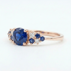 The Celestia • Round Blue Sapphire Cluster Ring