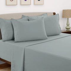 6 Piece Bed Sheet Set 1800 Series Microfiber Comfort Deep Pocket Hotel Bed Sheet