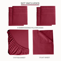 6 Piece Bed Sheet Set 1800 Series Microfiber Comfort Deep Pocket Hotel Bed Sheet