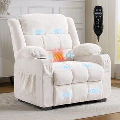 Oversized Power Recliner Chair 26'' Seat Electric Reclining W/ Massage & Heat