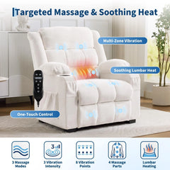 Oversized Power Recliner Chair 26'' Seat Electric Reclining W/ Massage & Heat