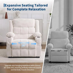 Oversized Power Recliner Chair 26'' Seat Electric Reclining W/ Massage & Heat