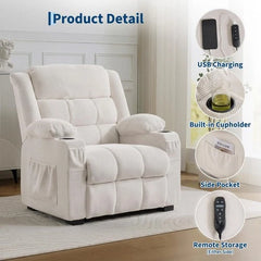 Oversized Power Recliner Chair 26'' Seat Electric Reclining W/ Massage & Heat